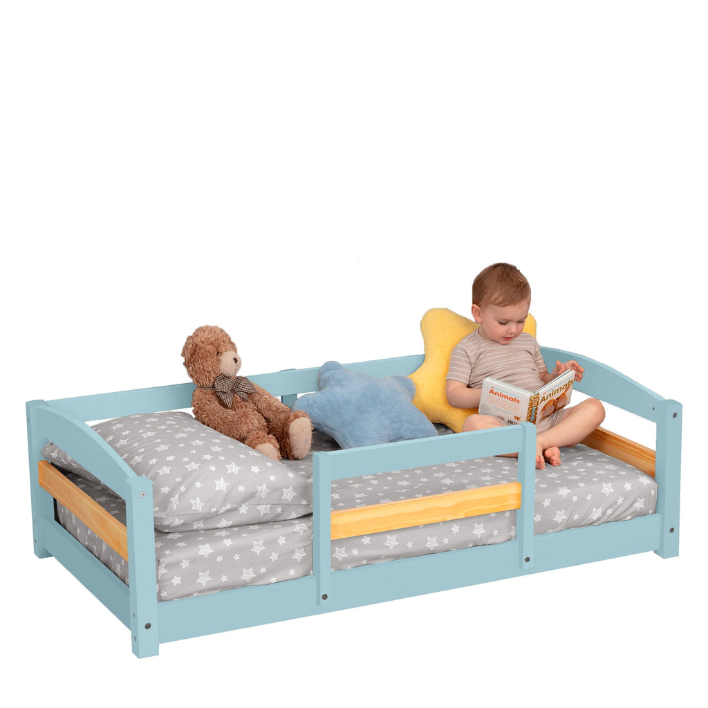 Crib Size Wooden Floor Bed Frame with Rails for Toddlers Age 1–3 - HearthHub