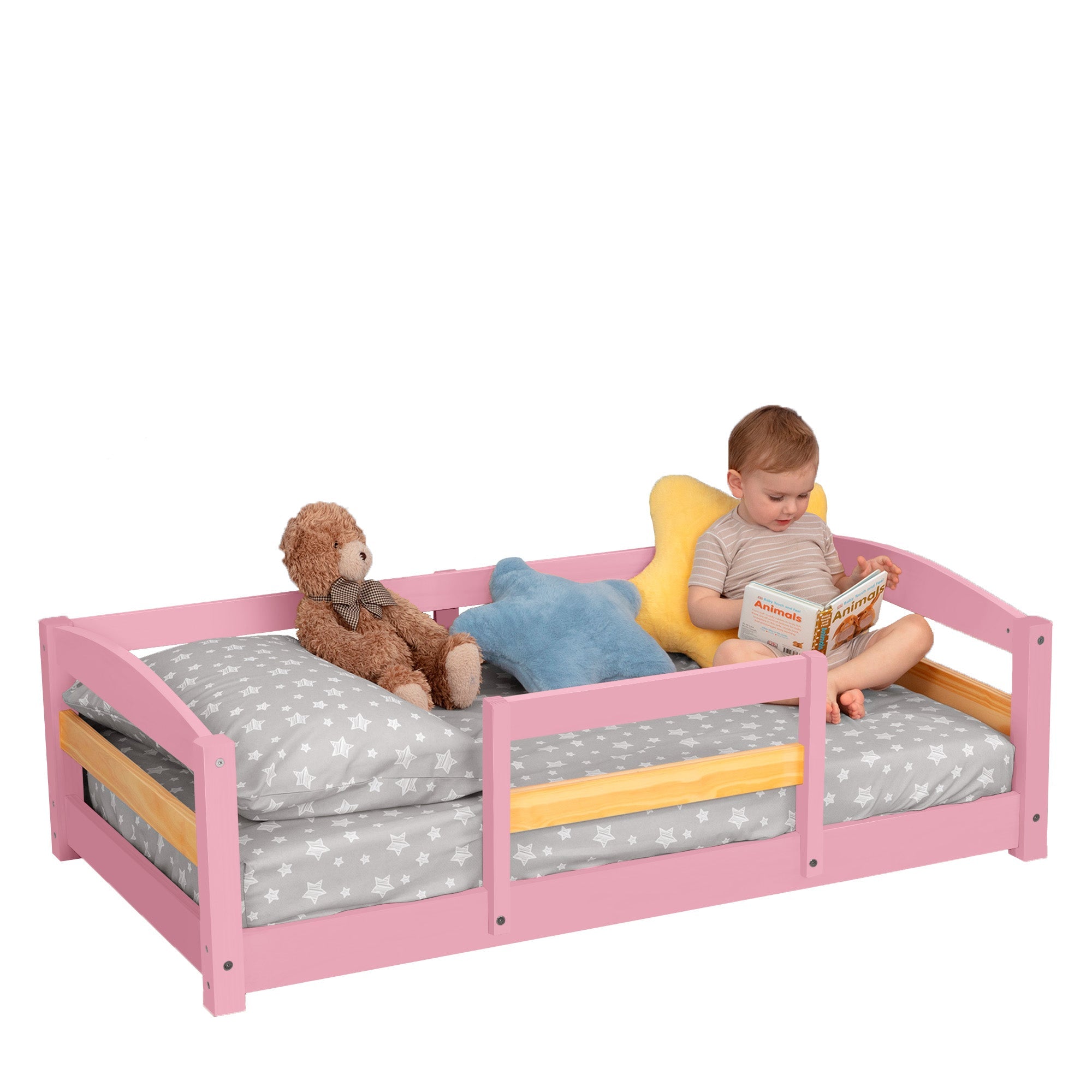 Crib Size Wooden Floor Bed Frame with Rails for Toddlers Age 1–3 - HearthHub