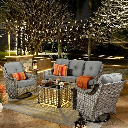 5 Piece Outdoor Patio Set With Swivel Chairs All Weather - HearthHub