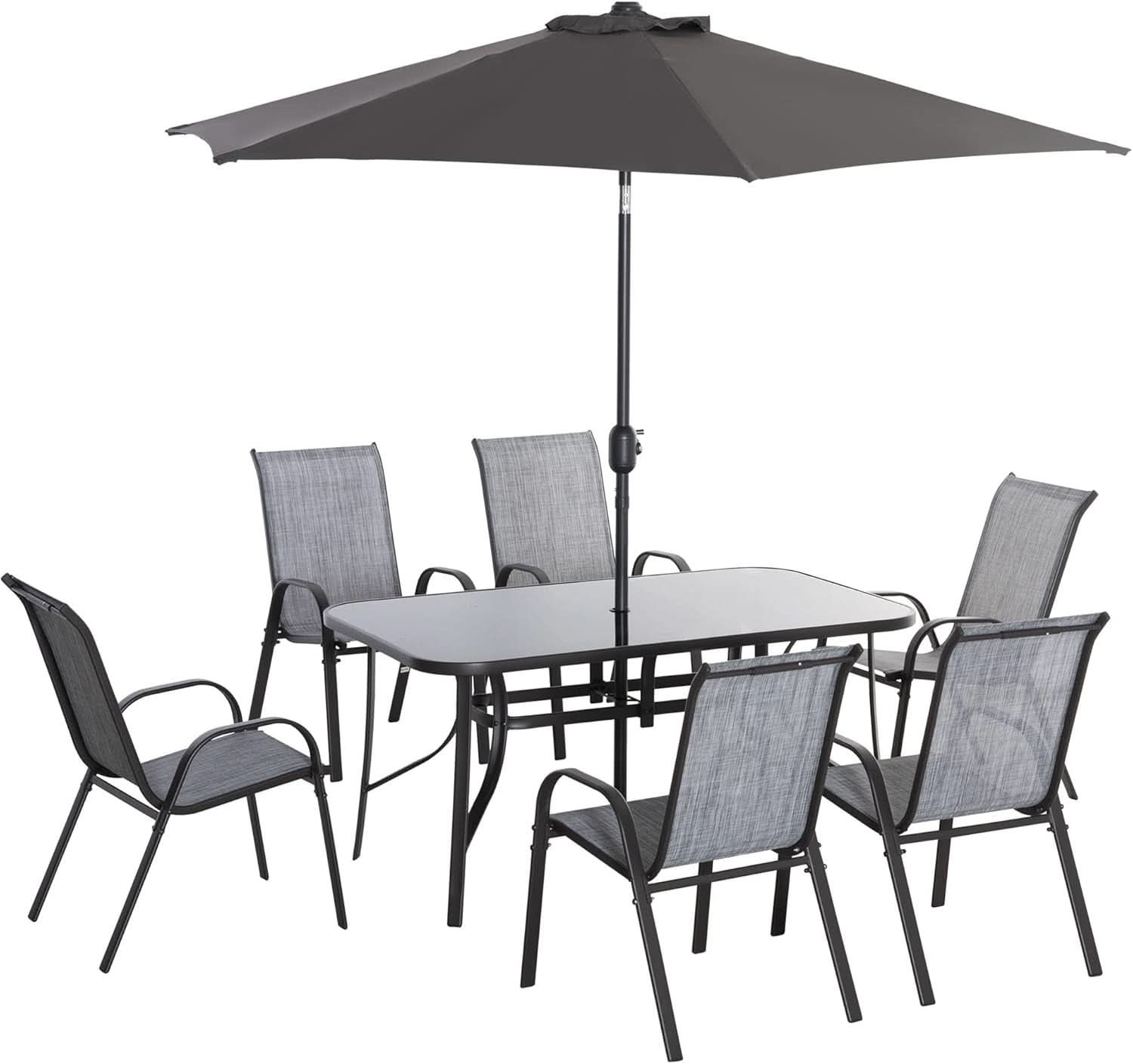 Eight Piece Patio Furniture Set with Umbrella and Chairs - HearthHub