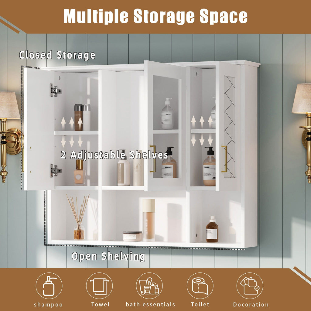 Modern Wall Mounted Medicine Cabinet With Adjustable Shelves, Soft Close Doors, High Define Mirror - HearthHub