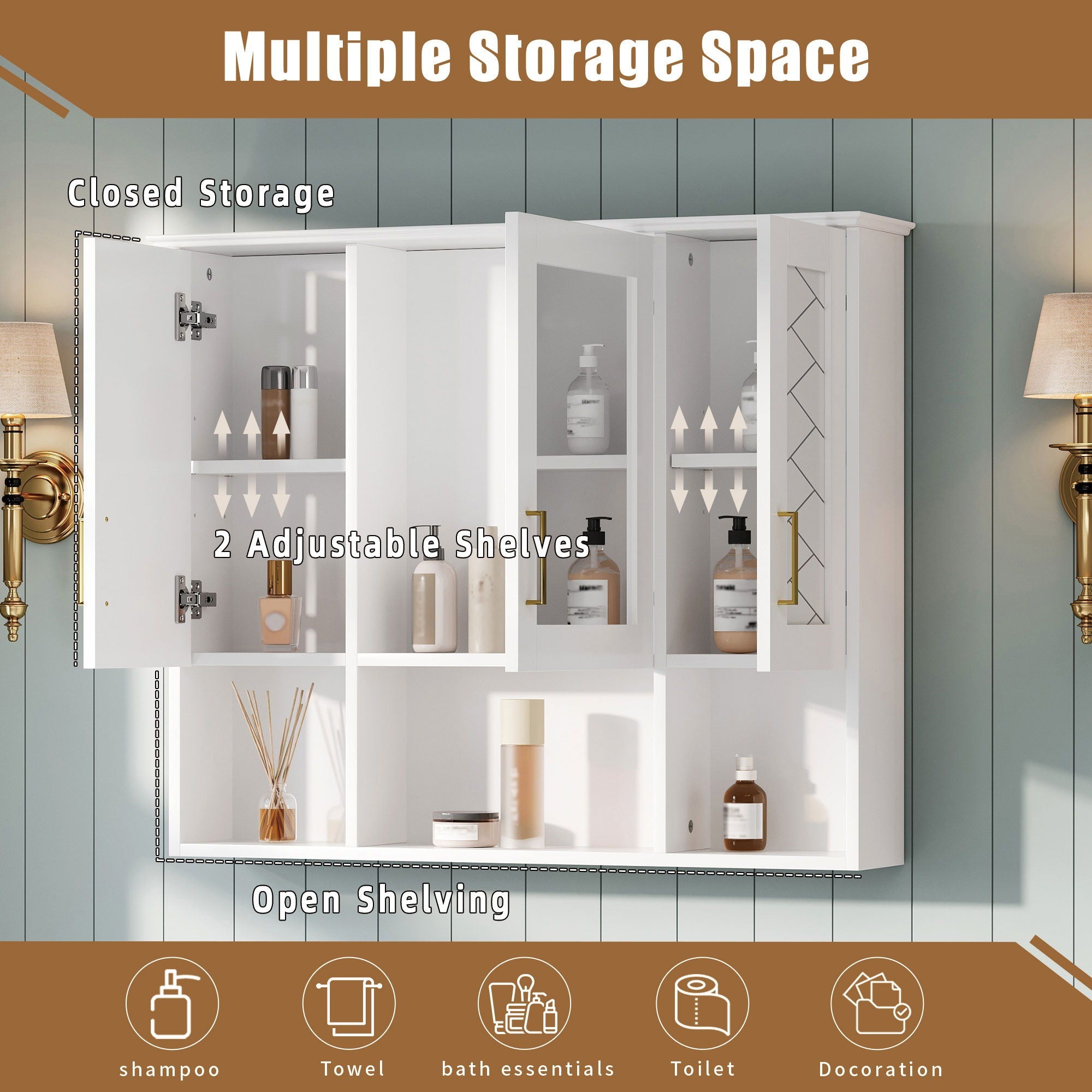 Modern Wall Mounted Medicine Cabinet With Adjustable Shelves, Soft Close Doors, High Define Mirror - HearthHub