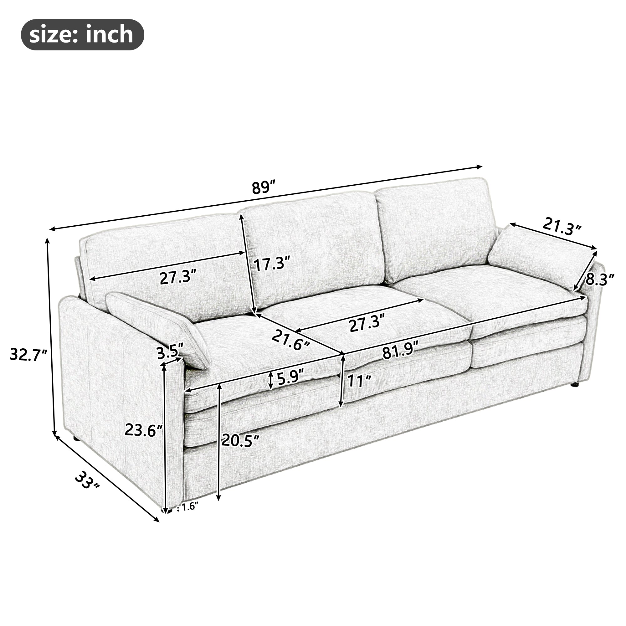 Cozy Upholstered Oversized 3-Seater Cloud Sofa
