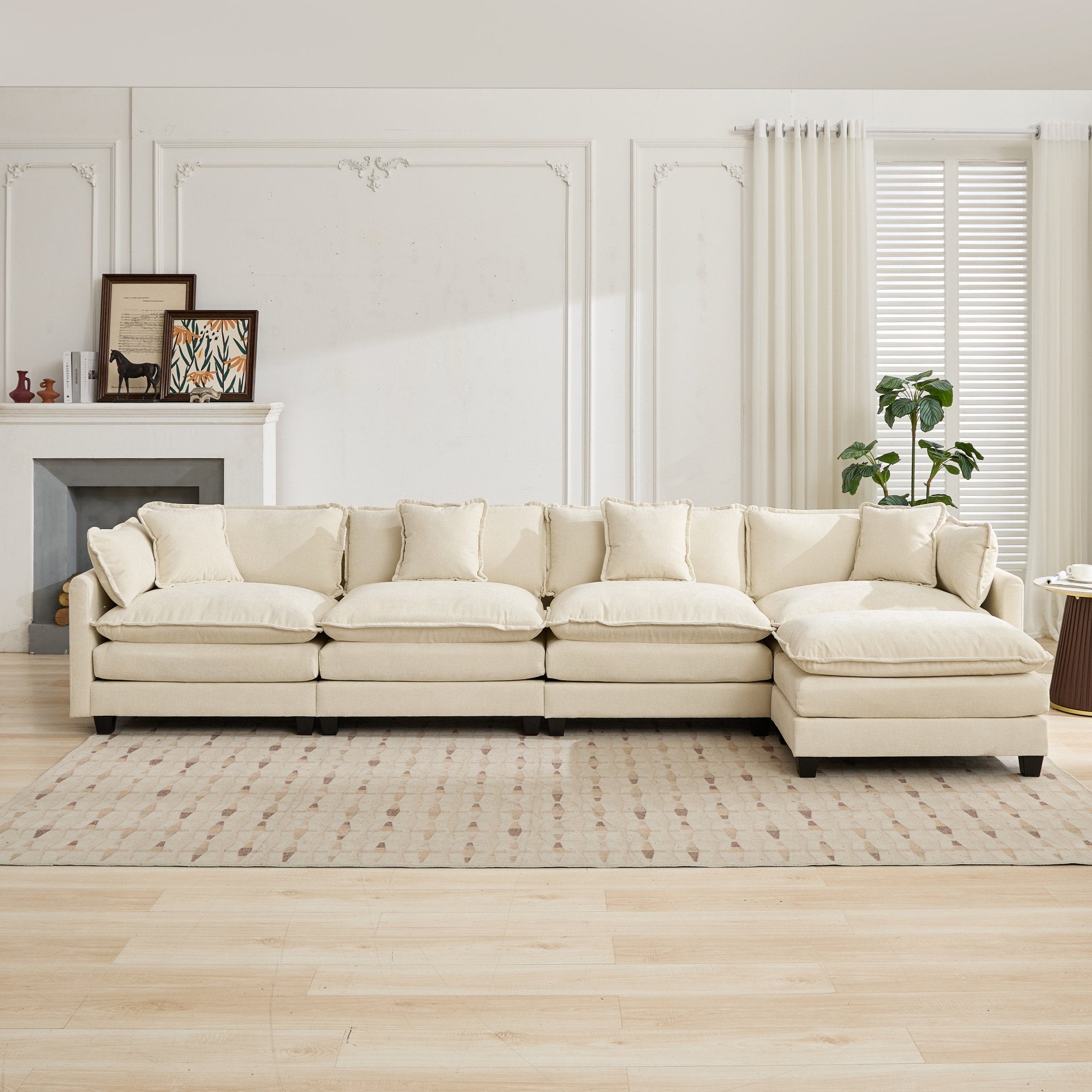 Cloud 4 Seats Sofa (Ottoman is not included) with Chenille Fabric in Beige - HearthHub