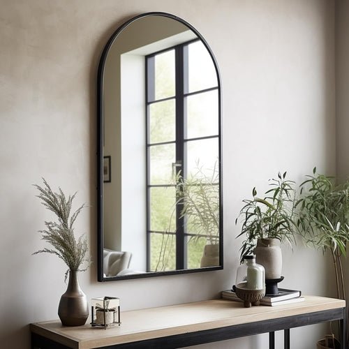Black Arched Wall Mirror 42x24 Inches With Iron Frame - HearthHub