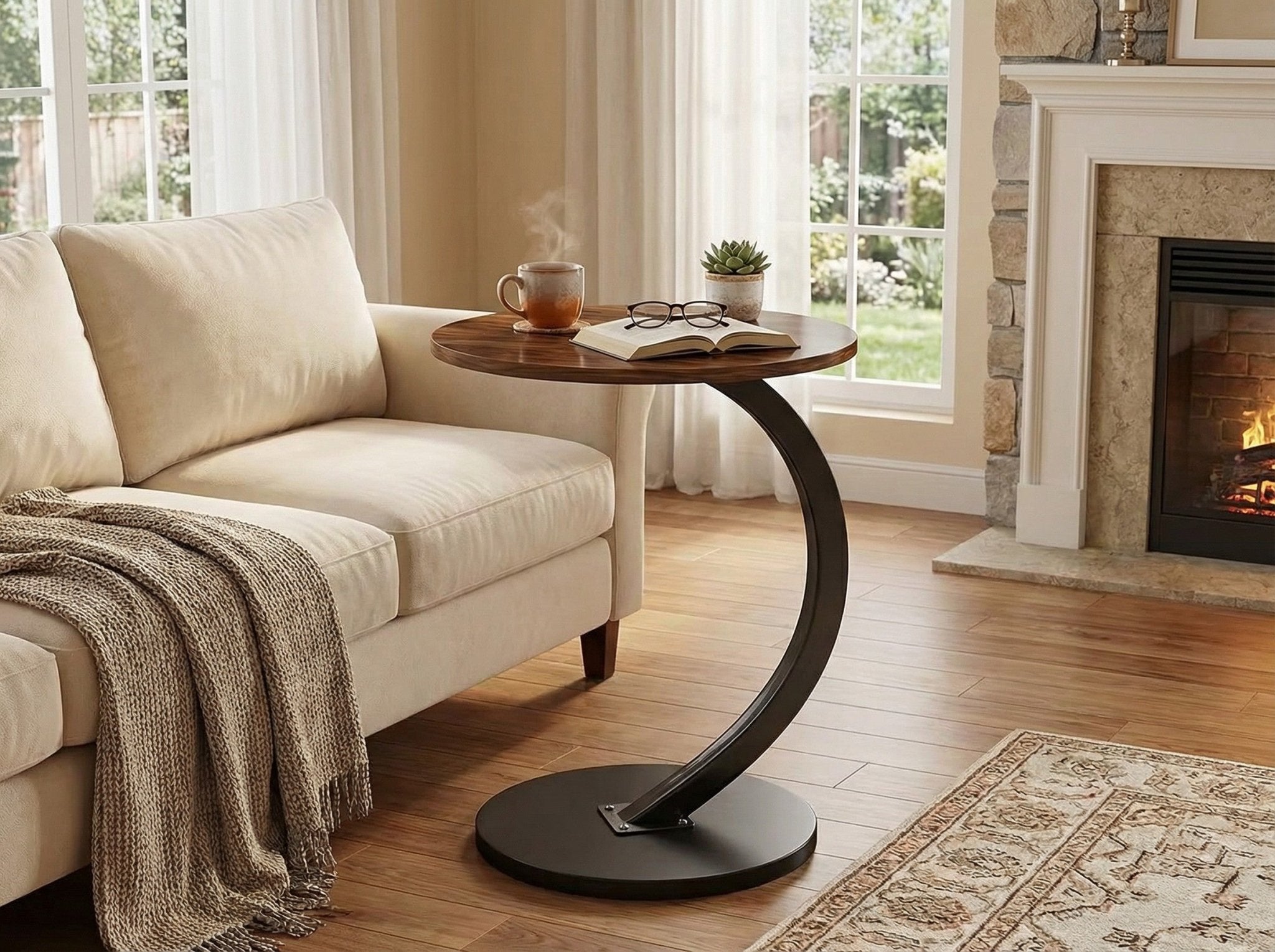 Modern Side Table – Round, C - Shape & Petal Designs | Sofa End Table with Metal - HearthHub
