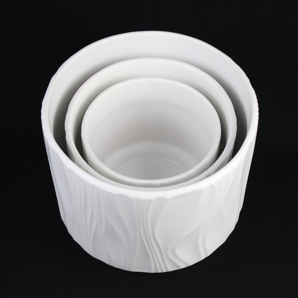 3 - Piece White Stoneware Planter Pot Set with Embossed Texture - HearthHub