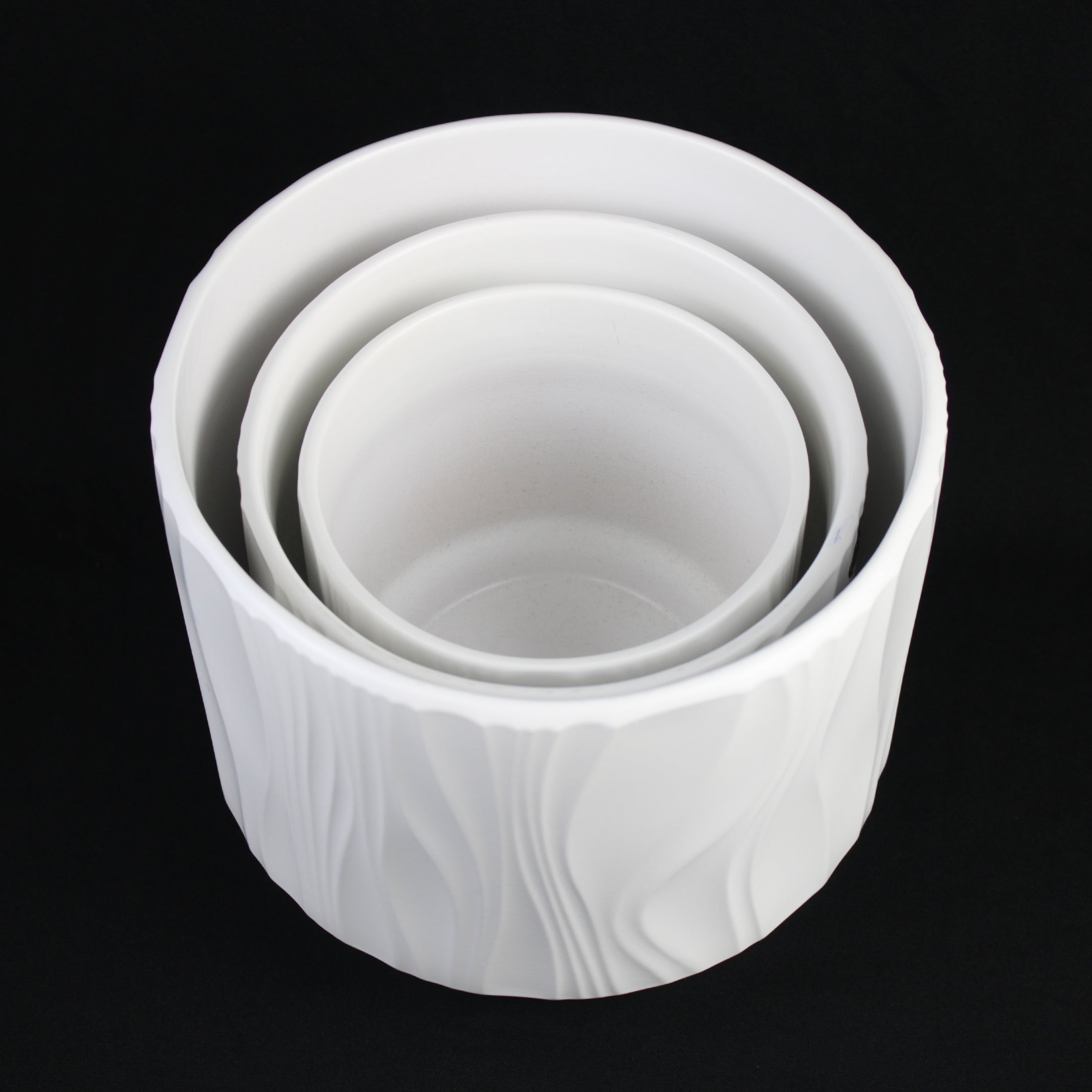 3 - Piece White Stoneware Planter Pot Set with Embossed Texture - HearthHub