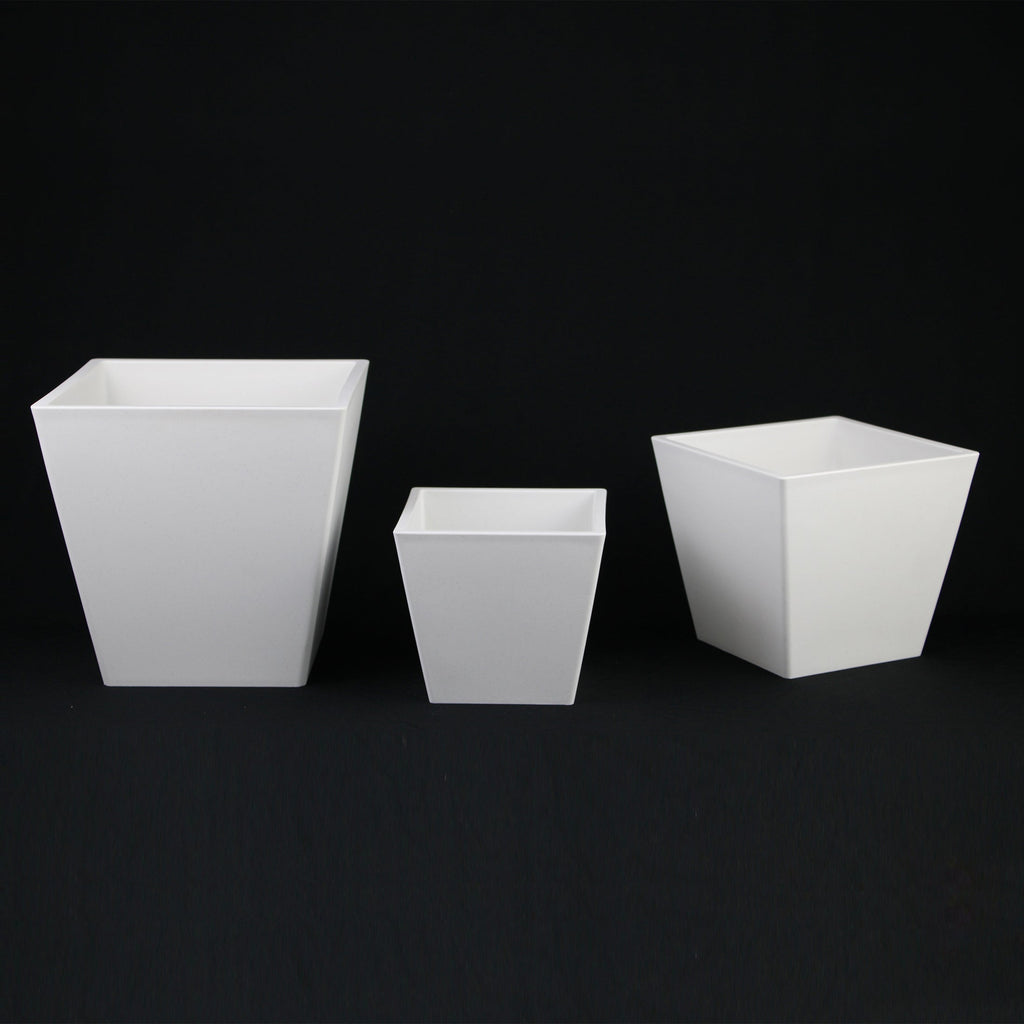 3 - Piece White Plastic Square Planter Pot Set – Modern Tapered Design - HearthHub