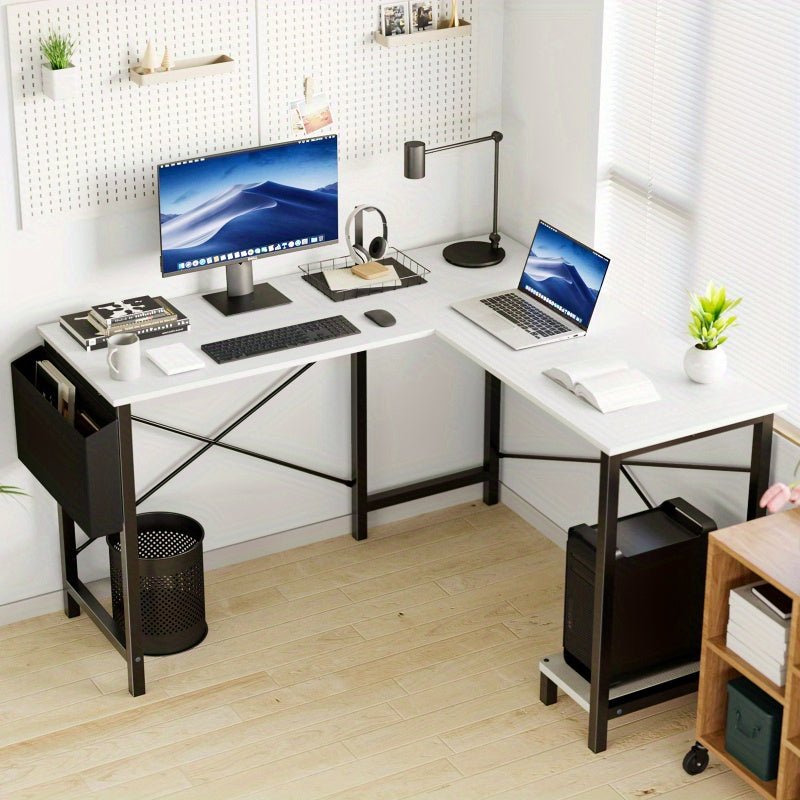 L - Shaped Corner Computer Desk with Storage Pocket | Wooden Home Office / Gaming - HearthHub