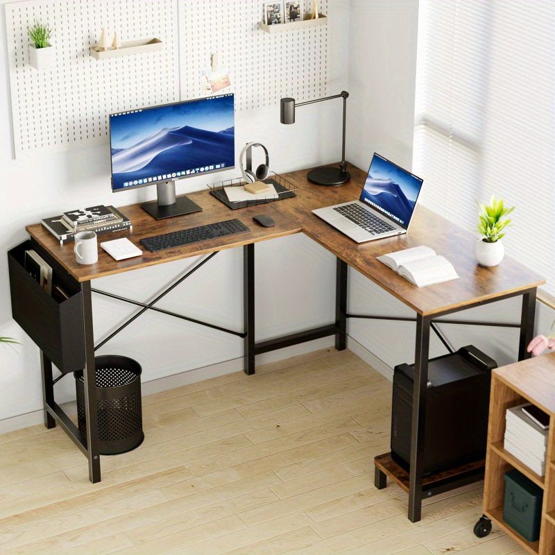 L - Shaped Corner Computer Desk with Storage Pocket | Wooden Home Office / Gaming - HearthHub