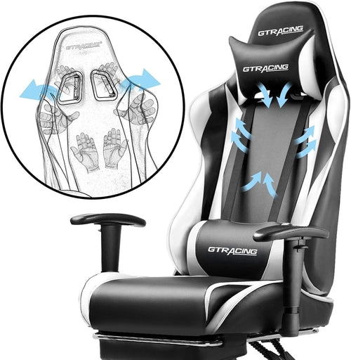 White Ergonomic Gaming Chair With Footrest And Height Adjustable - HearthHub