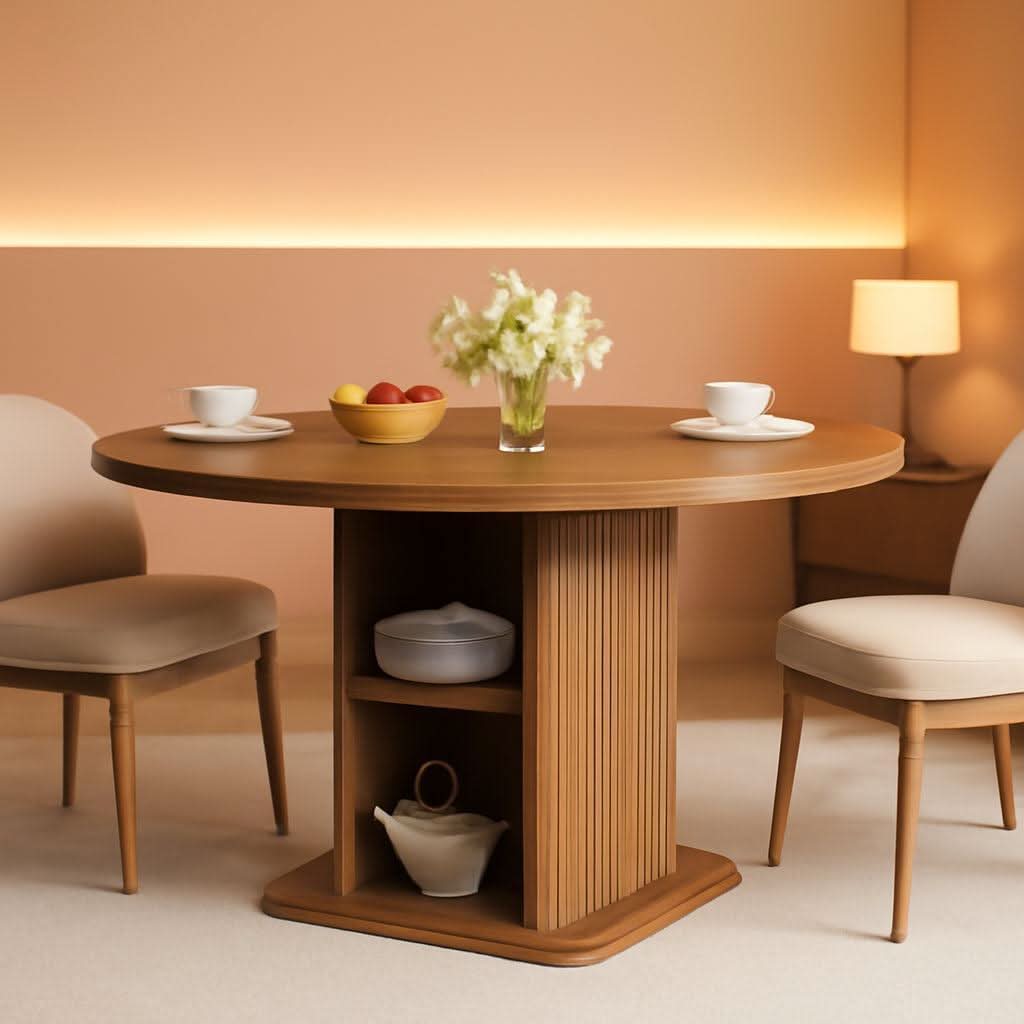 Extendable Round Dining Table 59 Inch Walnut Modern - HearthHub