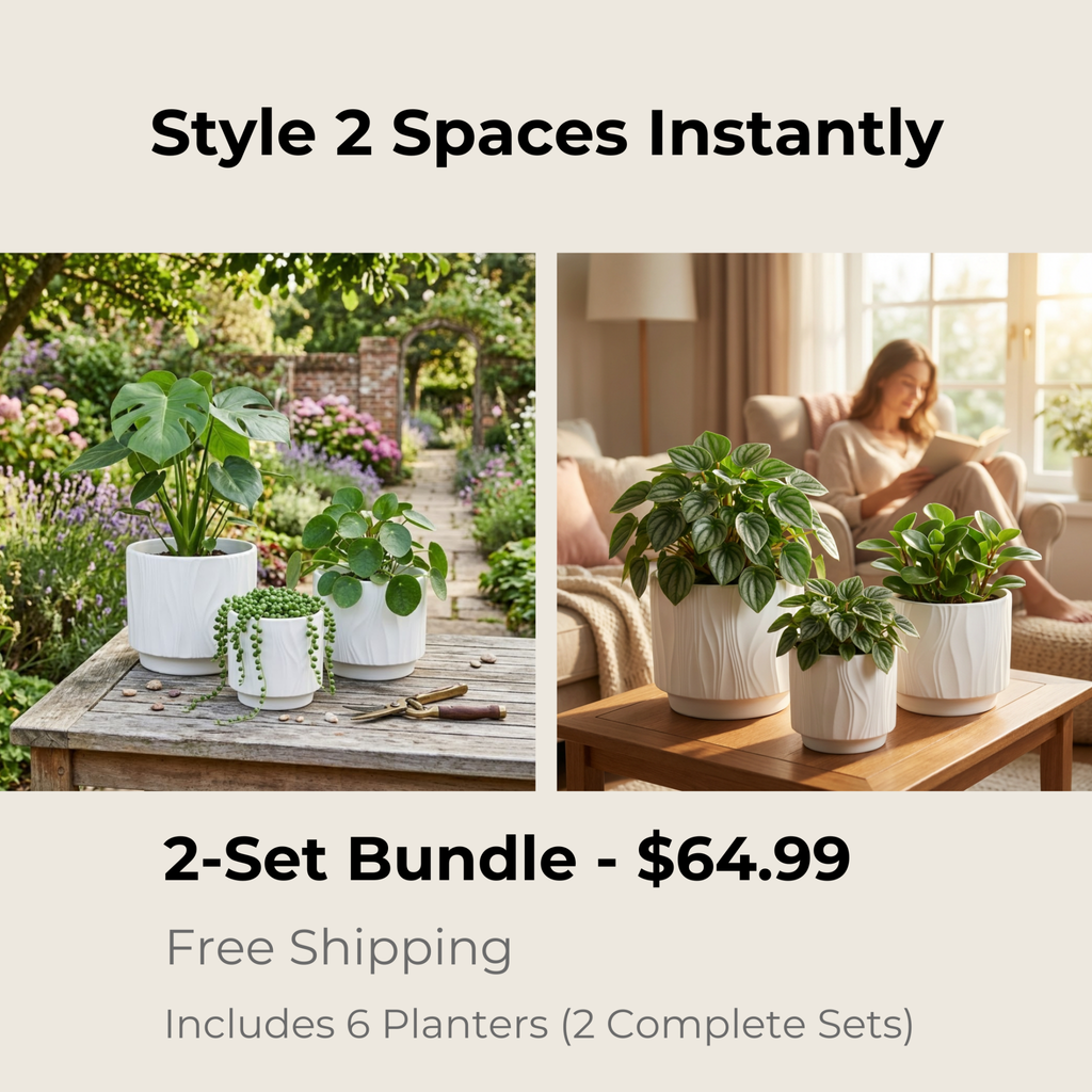 3 - Piece White Stoneware Planter Pot Set with Embossed Texture - HearthHub