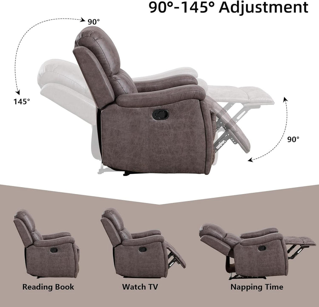 Grey Full Grain Leather Manual Recliner With Cup Holders - HearthHub
