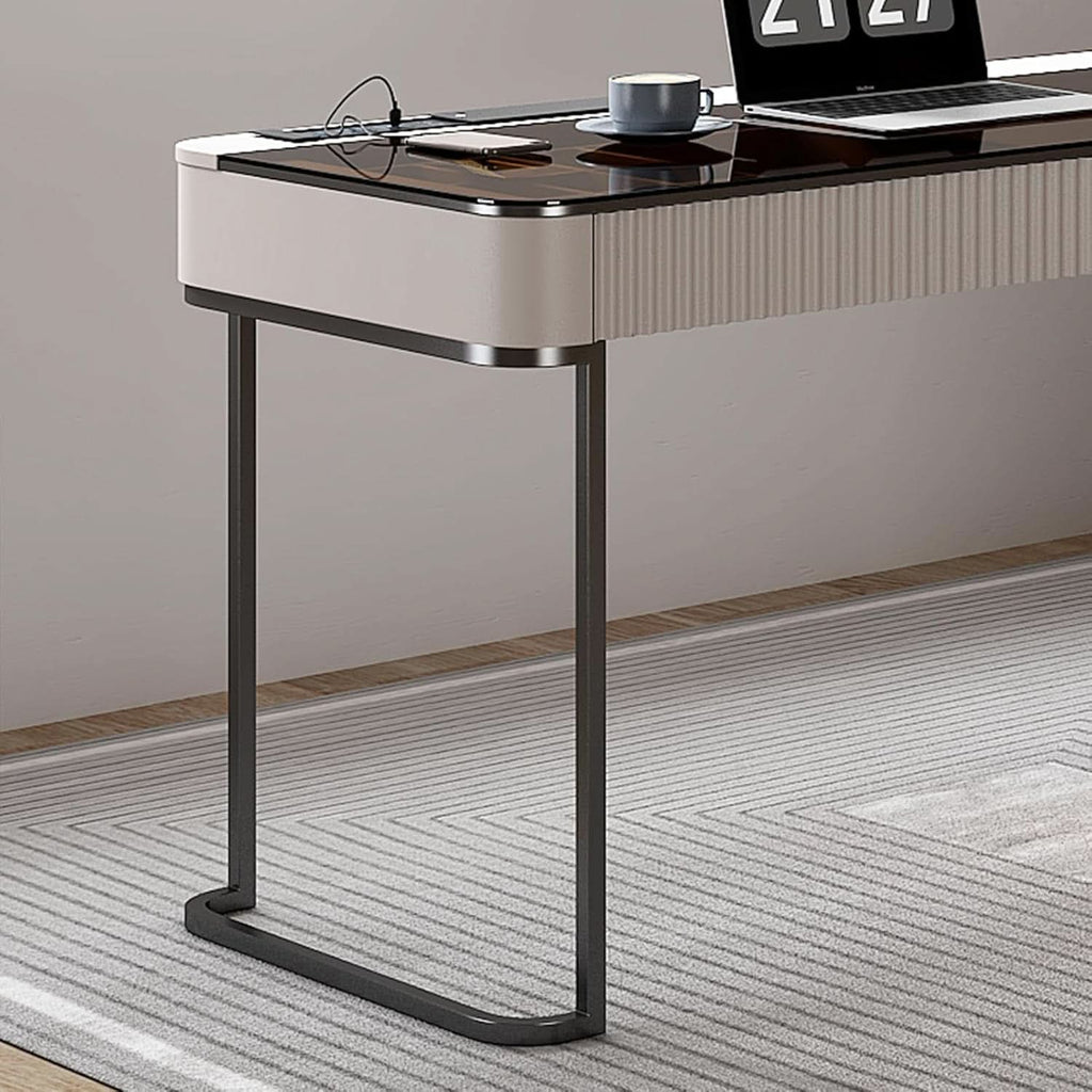 Ivory 50 Inch Office Computer Desk With Cabinet LED lights - HearthHub