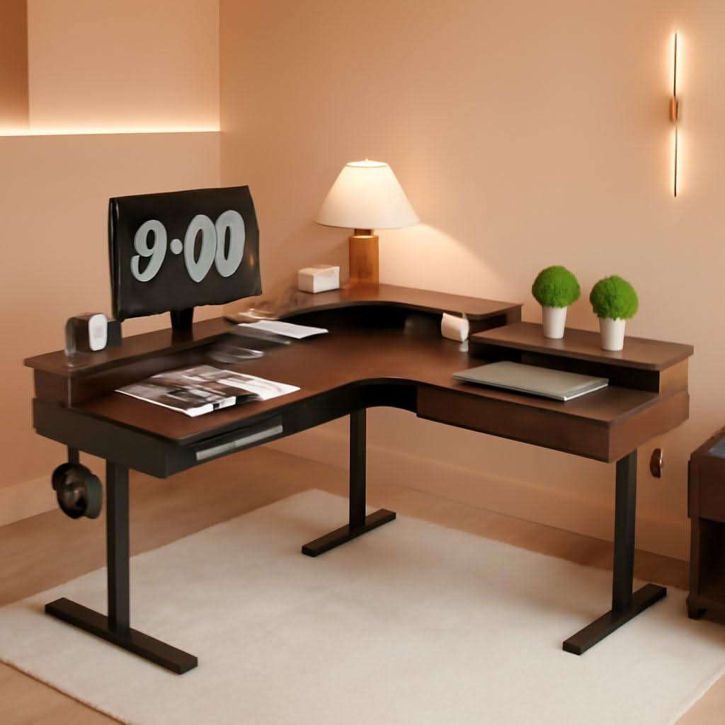 60 Inch Elevated Electric Standing Desk Dark Walnut - HearthHub