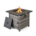 29 Inch Propane Rattan Firepit Table with Lava Rocks and Protective Cover - Gray - HearthHub