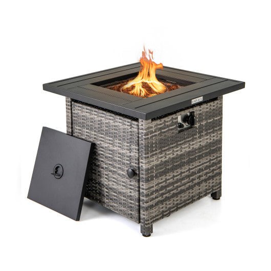 29 Inch Propane Rattan Firepit Table with Lava Rocks and Protective Cover - Gray - HearthHub
