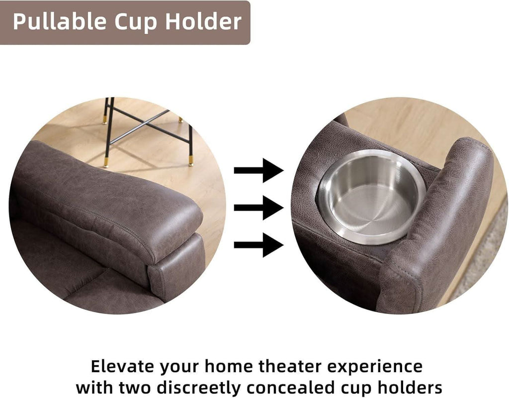 Grey Full Grain Leather Manual Recliner With Cup Holders - HearthHub