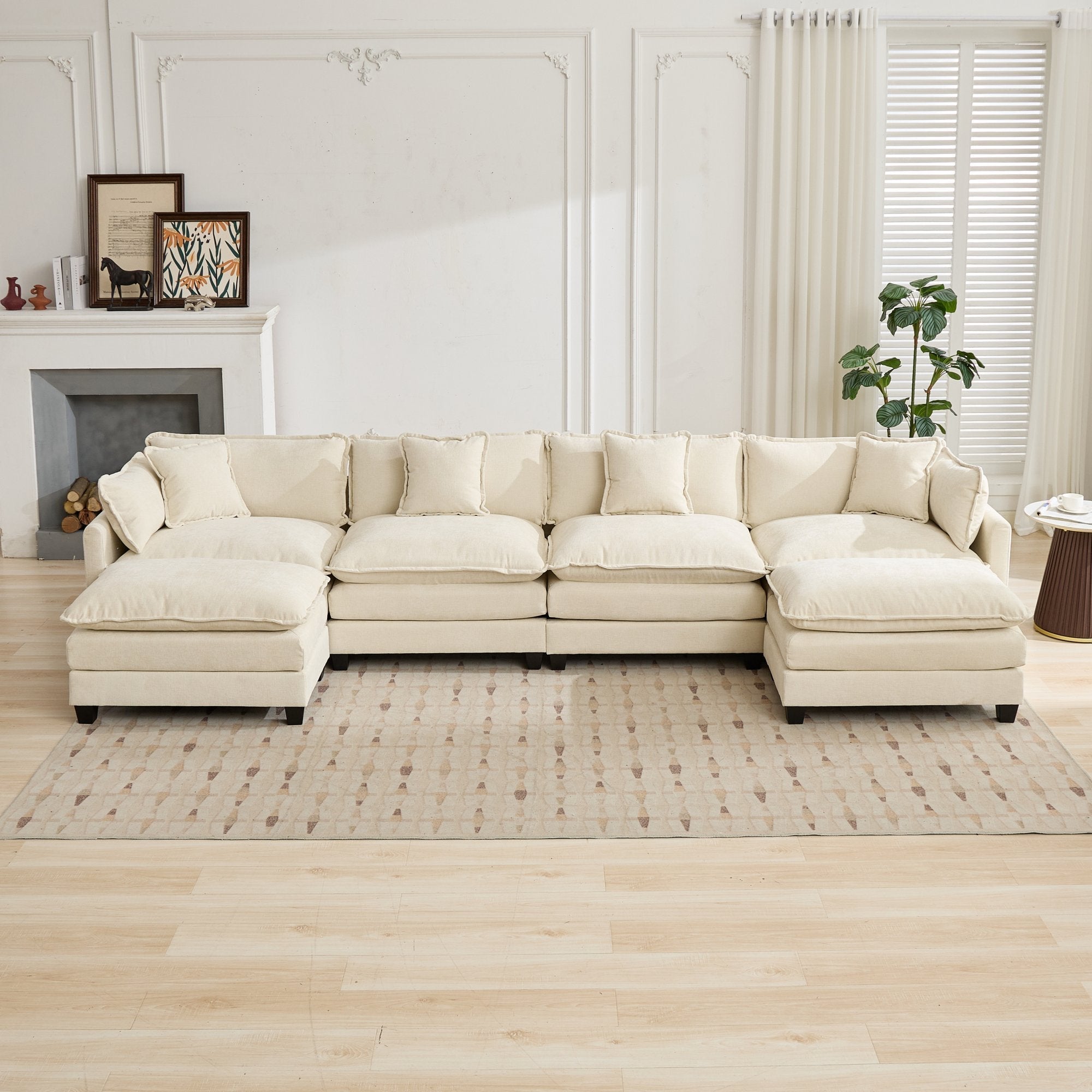 Cloud 4 Seats Sofa (Ottoman is not included) with Chenille Fabric in Beige - HearthHub
