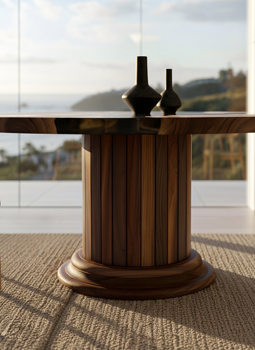 Round Dining Table with Solid Wood Drum Pedestal Base - HearthHub