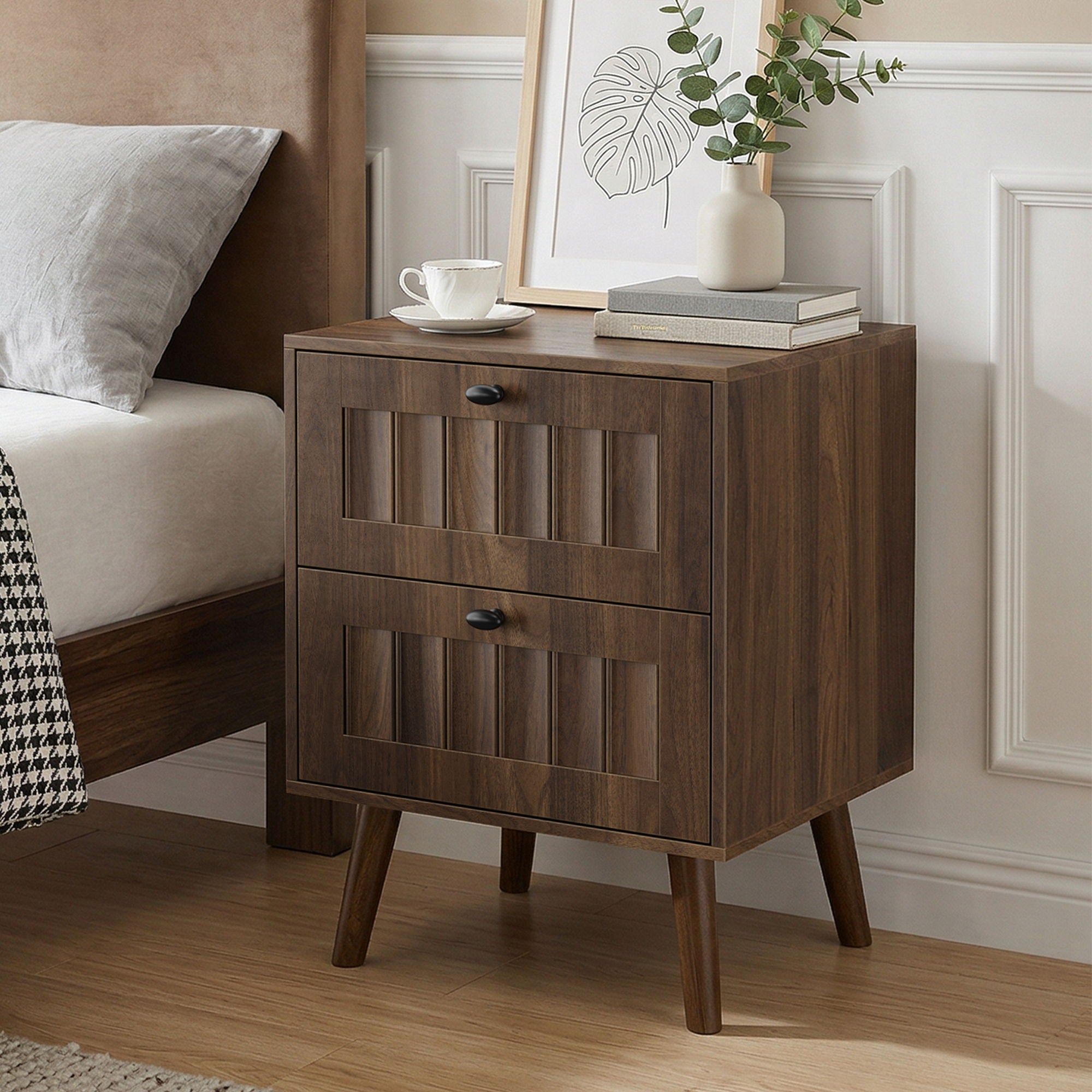 Double Drawer Bedside Table (Set of 2) - Walnut - HearthHub