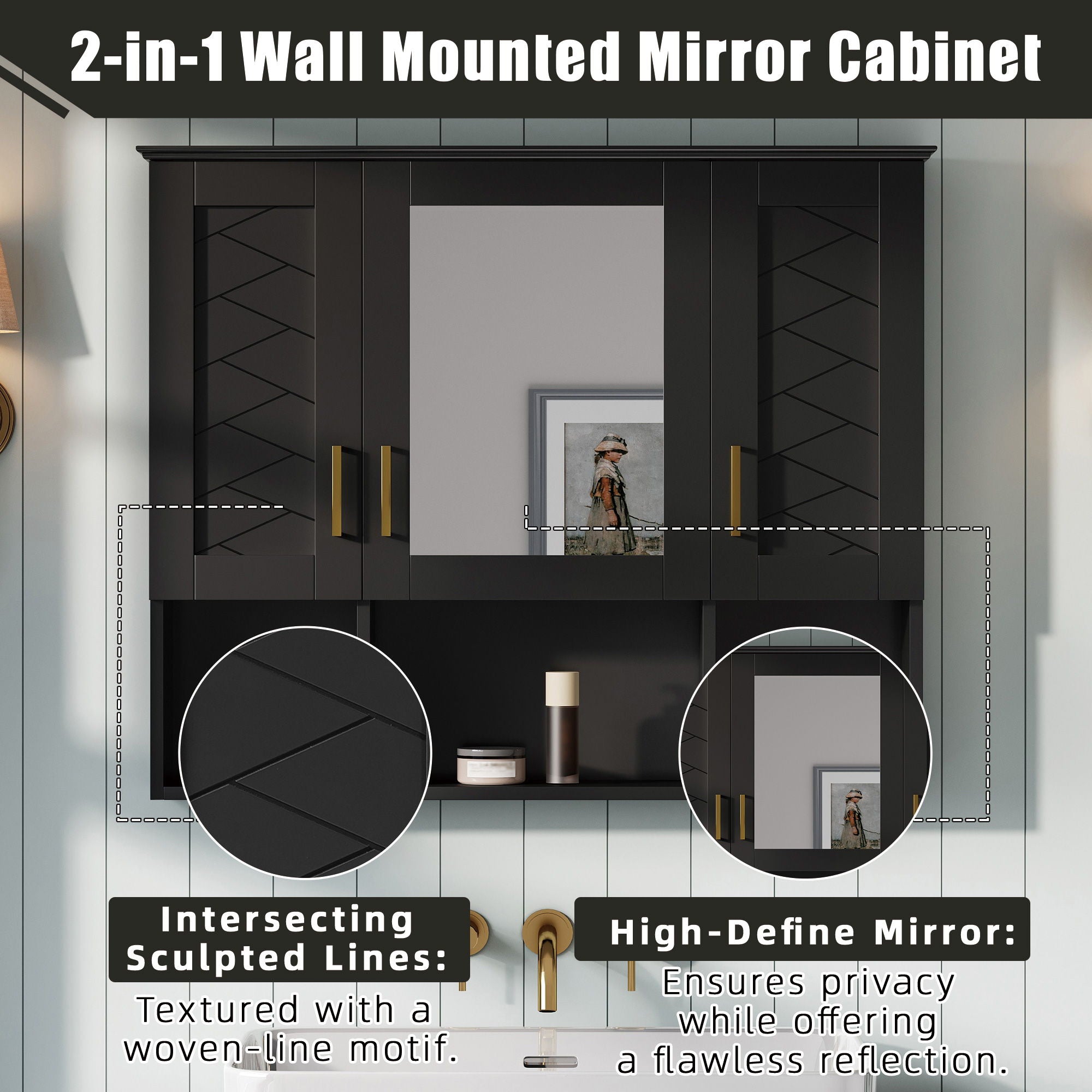 Modern Wall Mounted Medicine Cabinet With Adjustable Shelves, Soft Close Doors, High Define Mirror - HearthHub