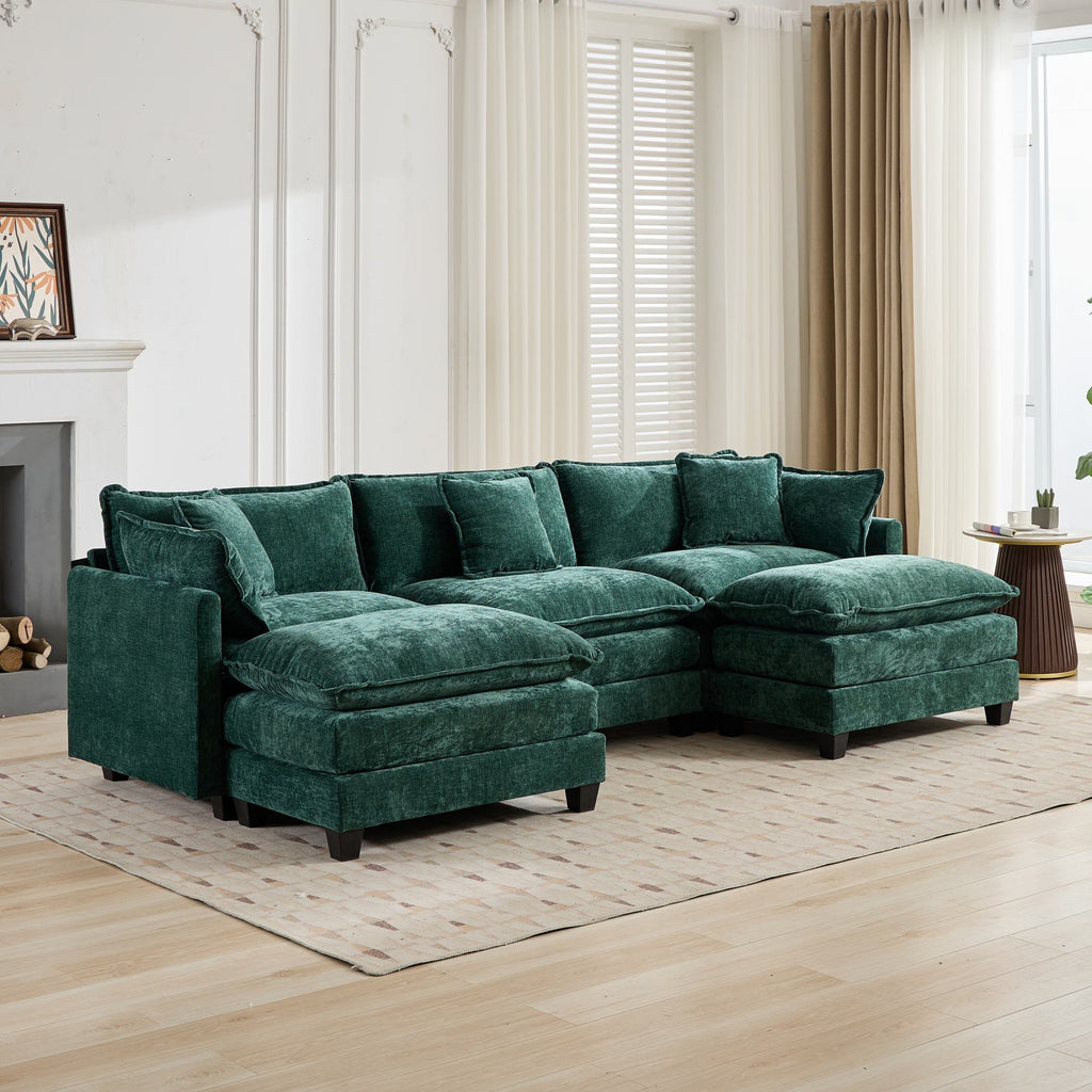 Cloud 3 Seats Sofa (Ottoman is not included) Chenille Fabric in Green - HearthHub