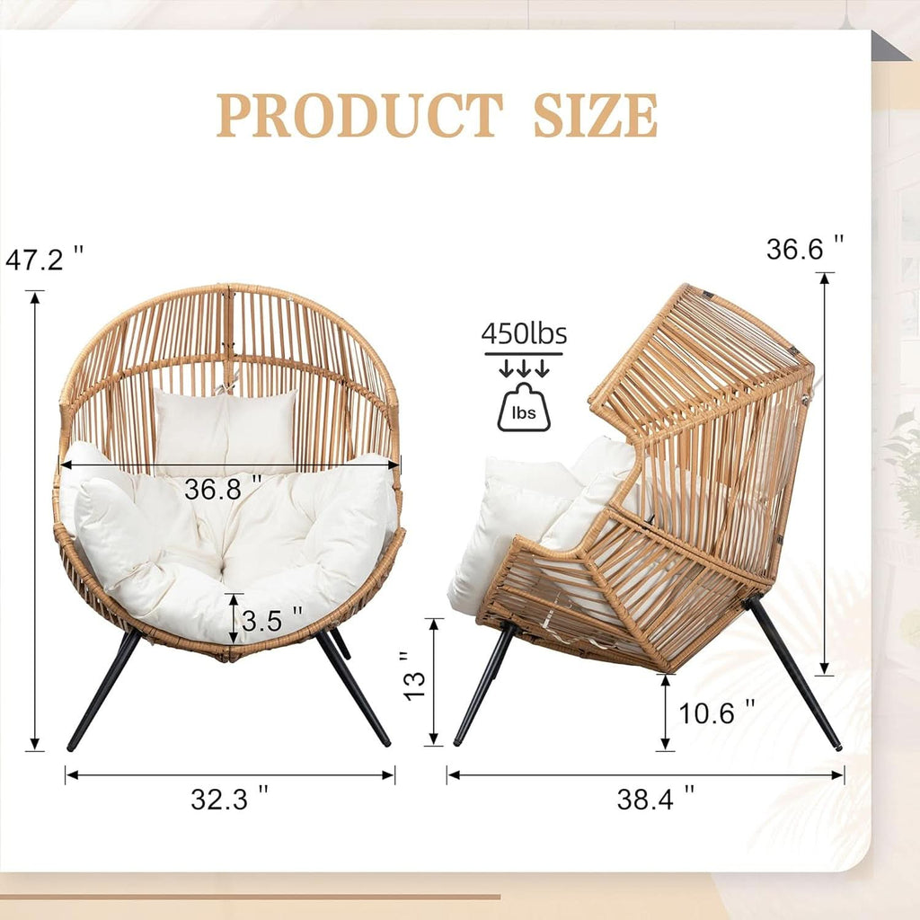 Beige Wicker Egg Chair With Cushion Outdoor Lounge - HearthHub