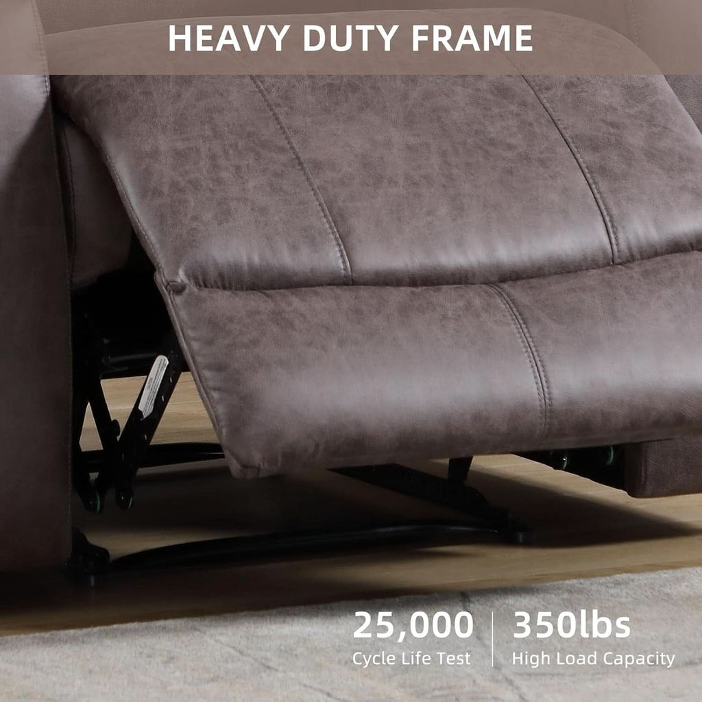 Grey Full Grain Leather Manual Recliner With Cup Holders - HearthHub