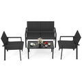 4 Pieces Patio Furniture Set with Heavy Duty Galvanized Metal Frame - Black - HearthHub