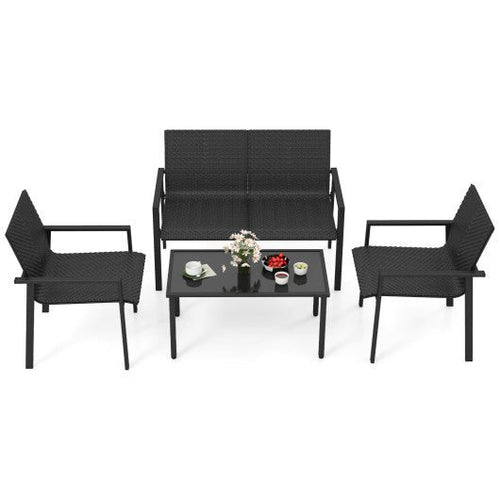 4 Pieces Patio Furniture Set with Heavy Duty Galvanized Metal Frame - Black - HearthHub