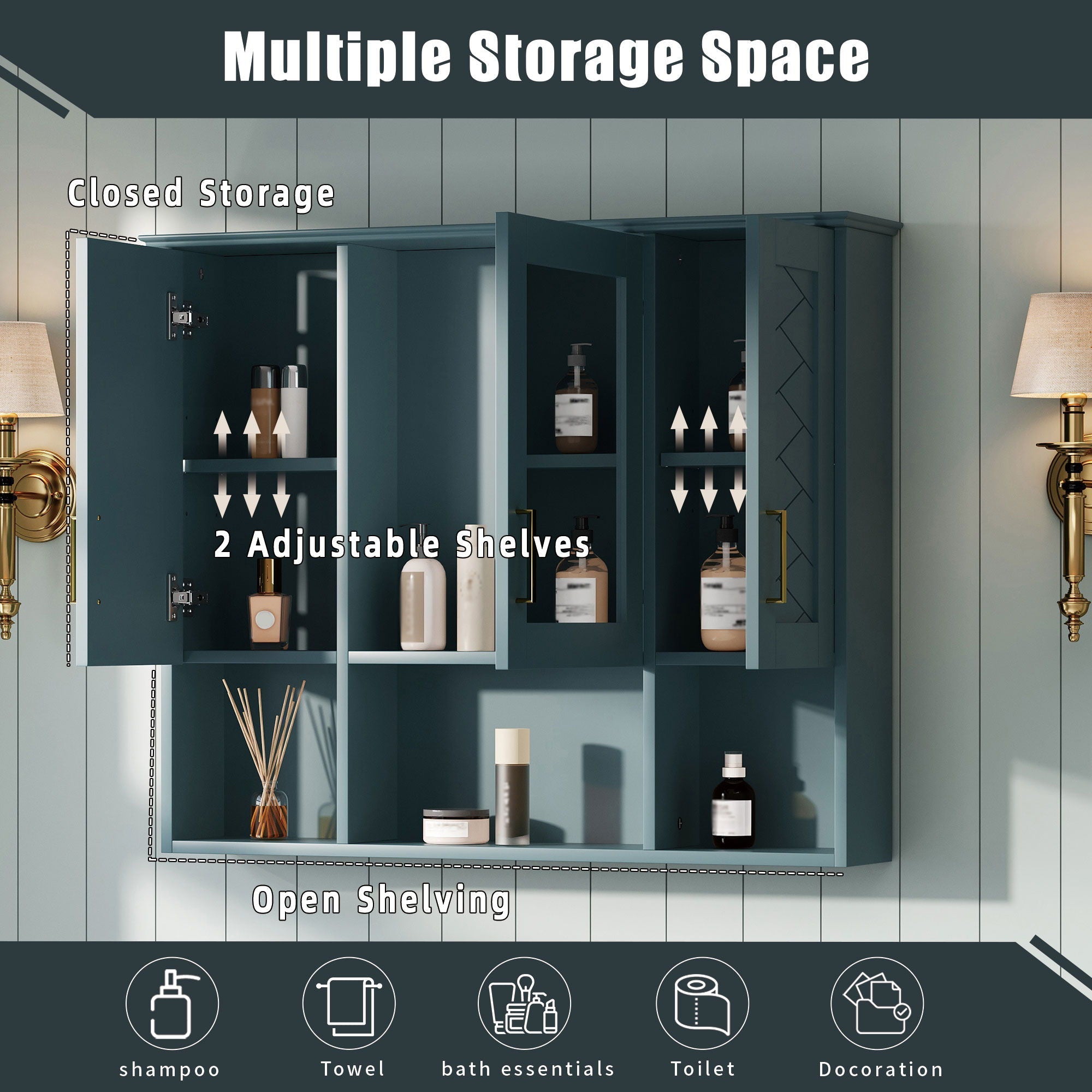 Modern Wall Mounted Medicine Cabinet With Adjustable Shelves, Soft Close Doors, High Define Mirror - HearthHub