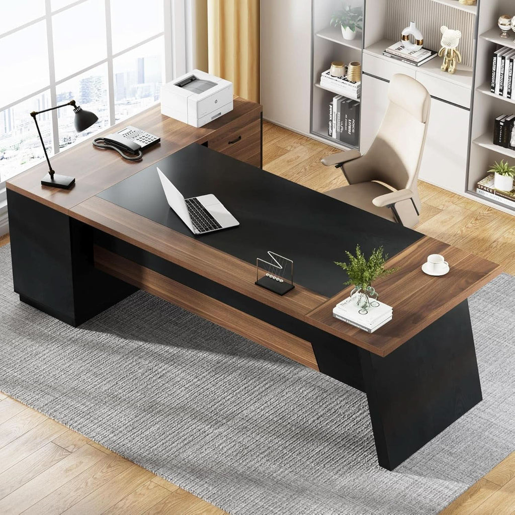 78 Inch Executive Desk Featuring Ample Storage Cabinets - HearthHub