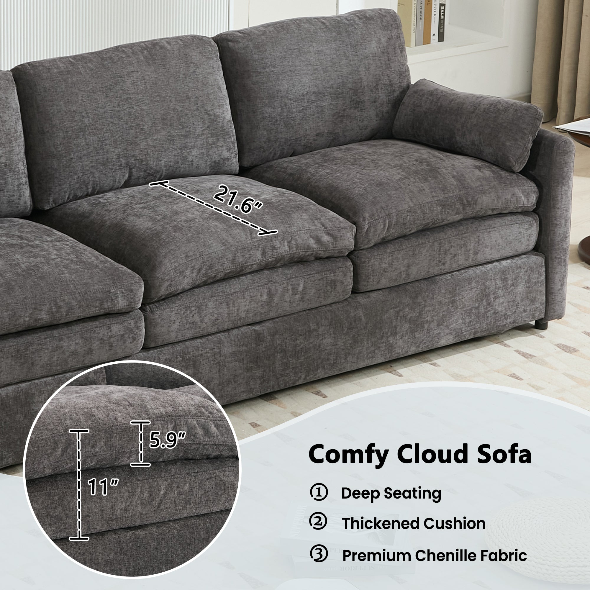 Cozy Upholstered Oversized 3-Seater Cloud Sofa