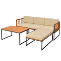 5 Pieces Patio Furniture Set Acacia Wood Sectional Set with Heavy - Duty Metal Frame - Beige - HearthHub