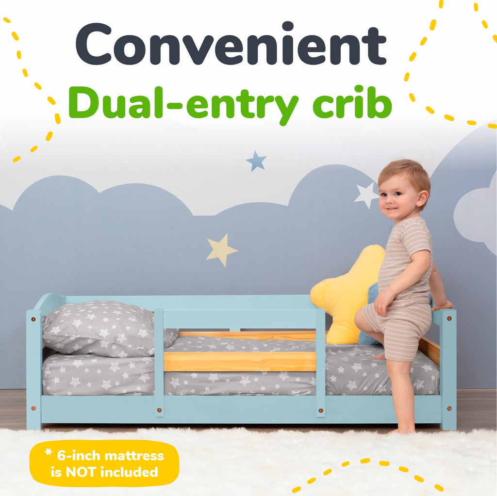 Crib Size Wooden Floor Bed Frame with Rails for Toddlers Age 1–3 - HearthHub