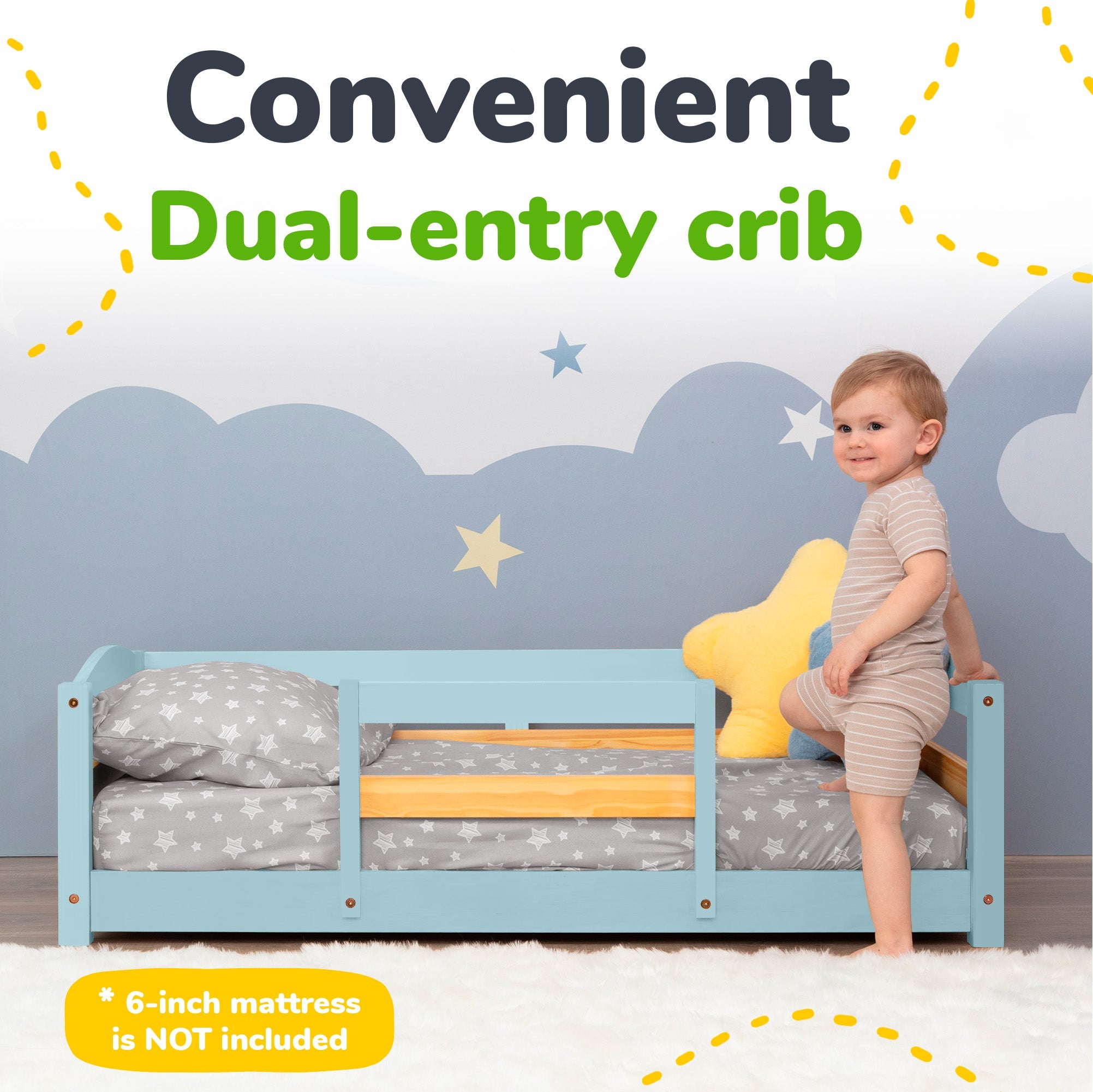 Crib Size Wooden Floor Bed Frame with Rails for Toddlers Age 1–3 - HearthHub