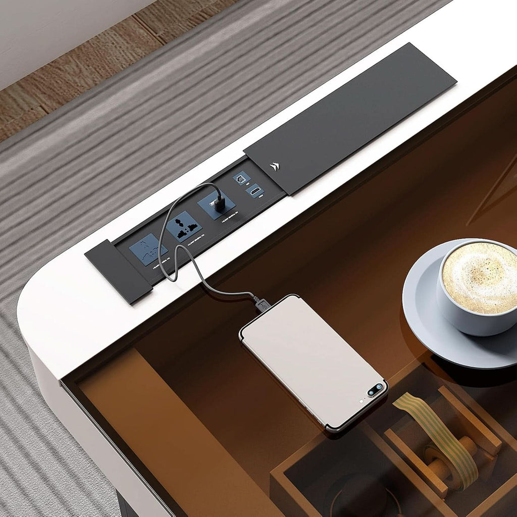Ivory 50 Inch Office Computer Desk With Cabinet LED lights - HearthHub