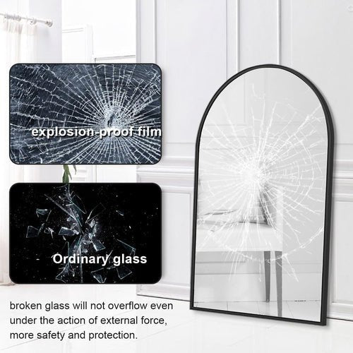 Black Arched Wall Mirror 42x24 Inches With Iron Frame - HearthHub