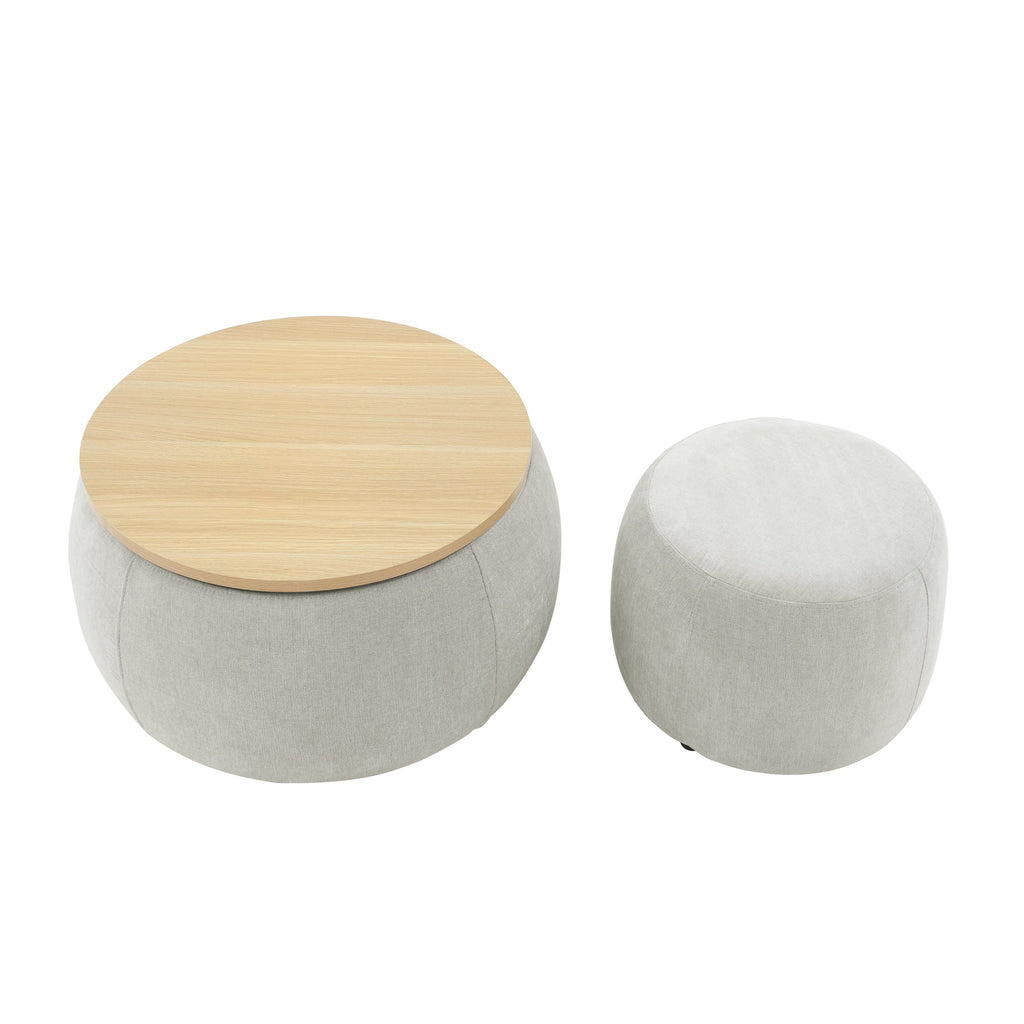Modern Classic Round Storage Ottoman Coffee Table with Removable Top - HearthHub