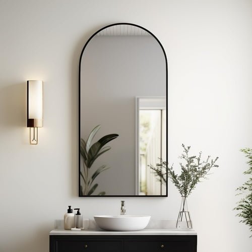 Black Arched Wall Mirror 42x24 Inches With Iron Frame - HearthHub