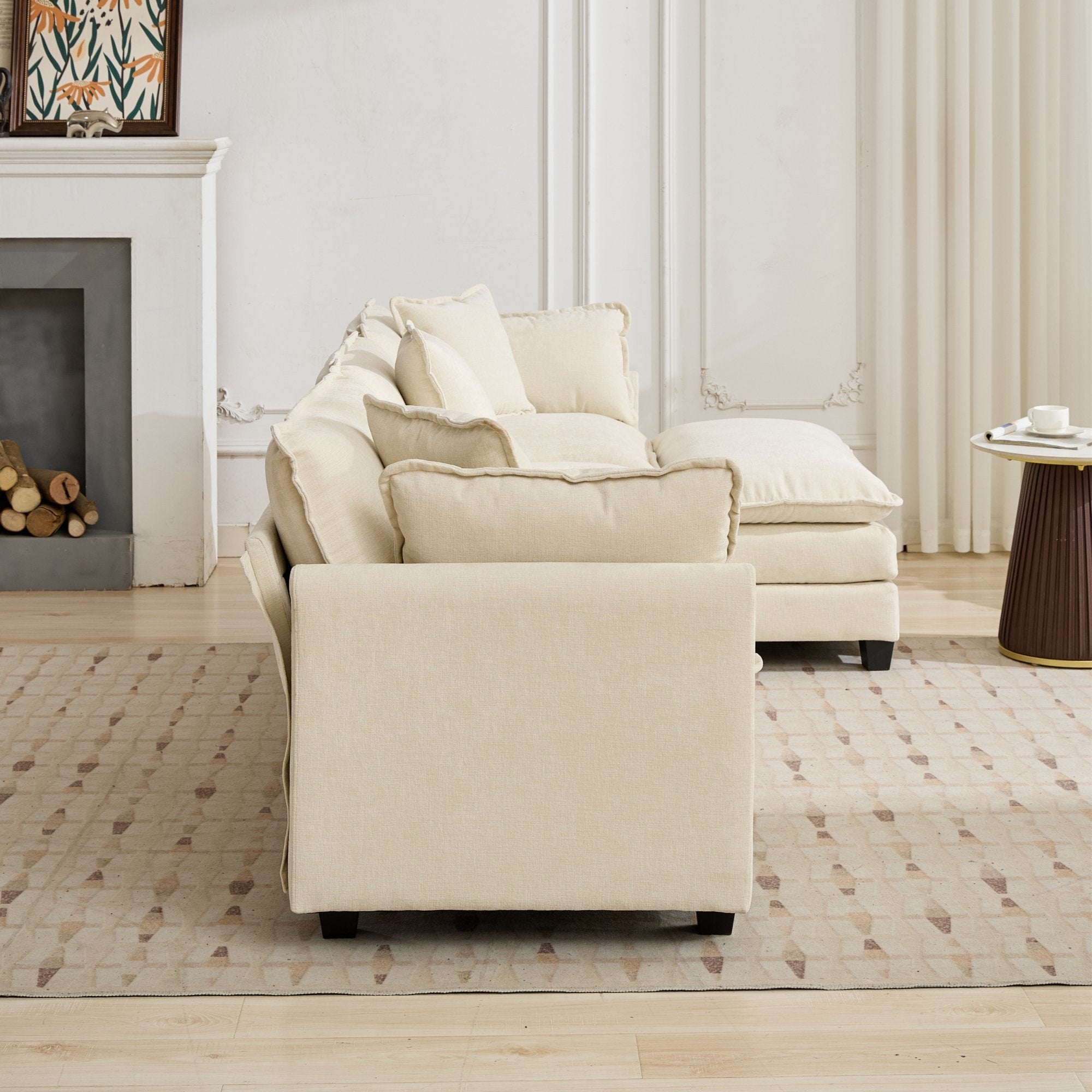 Cloud 4 Seats Sofa (Ottoman is not included) with Chenille Fabric in Beige - HearthHub