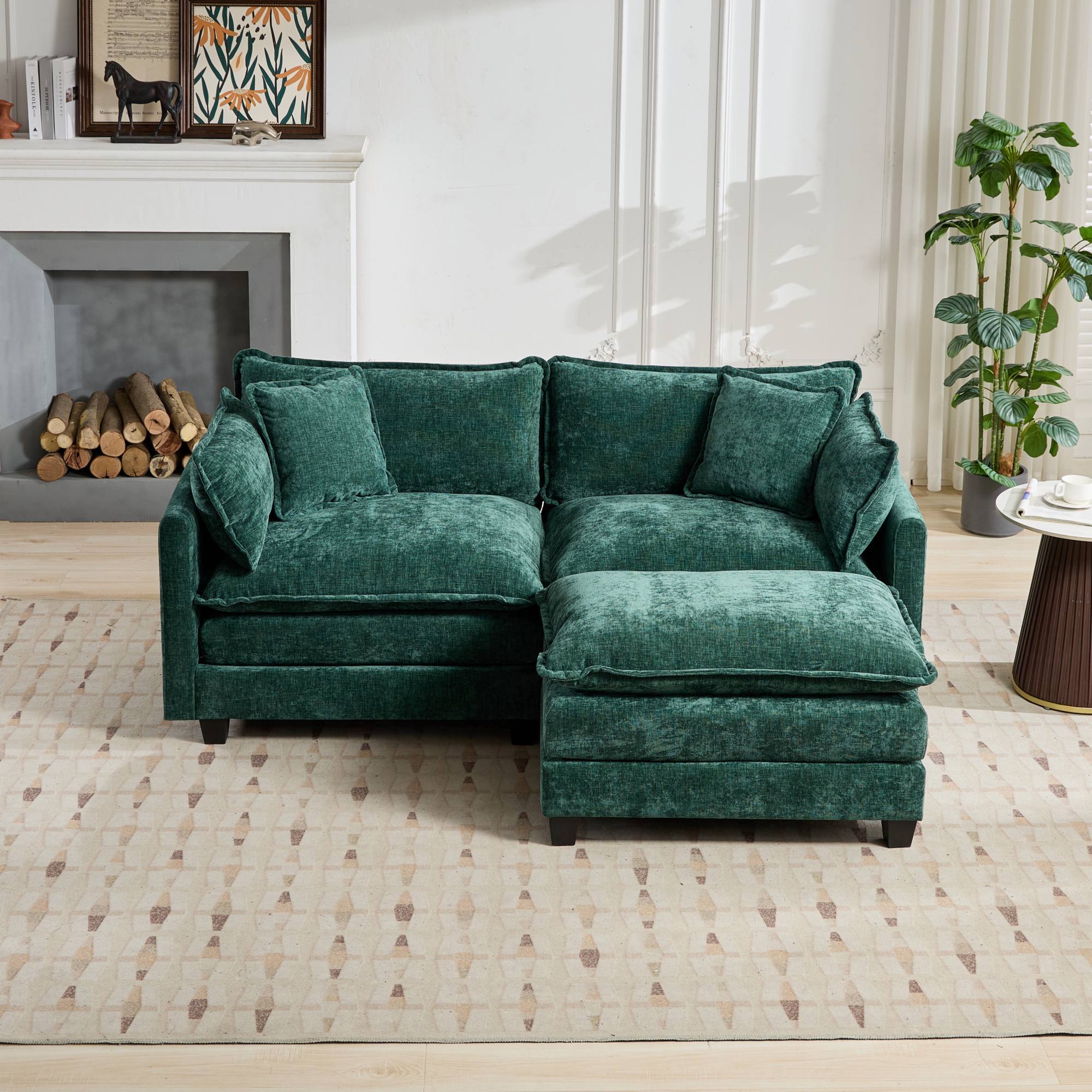 Cloud LoveSeat Sofa (Ottoman is not included) Chenille Fabric in Green - HearthHub