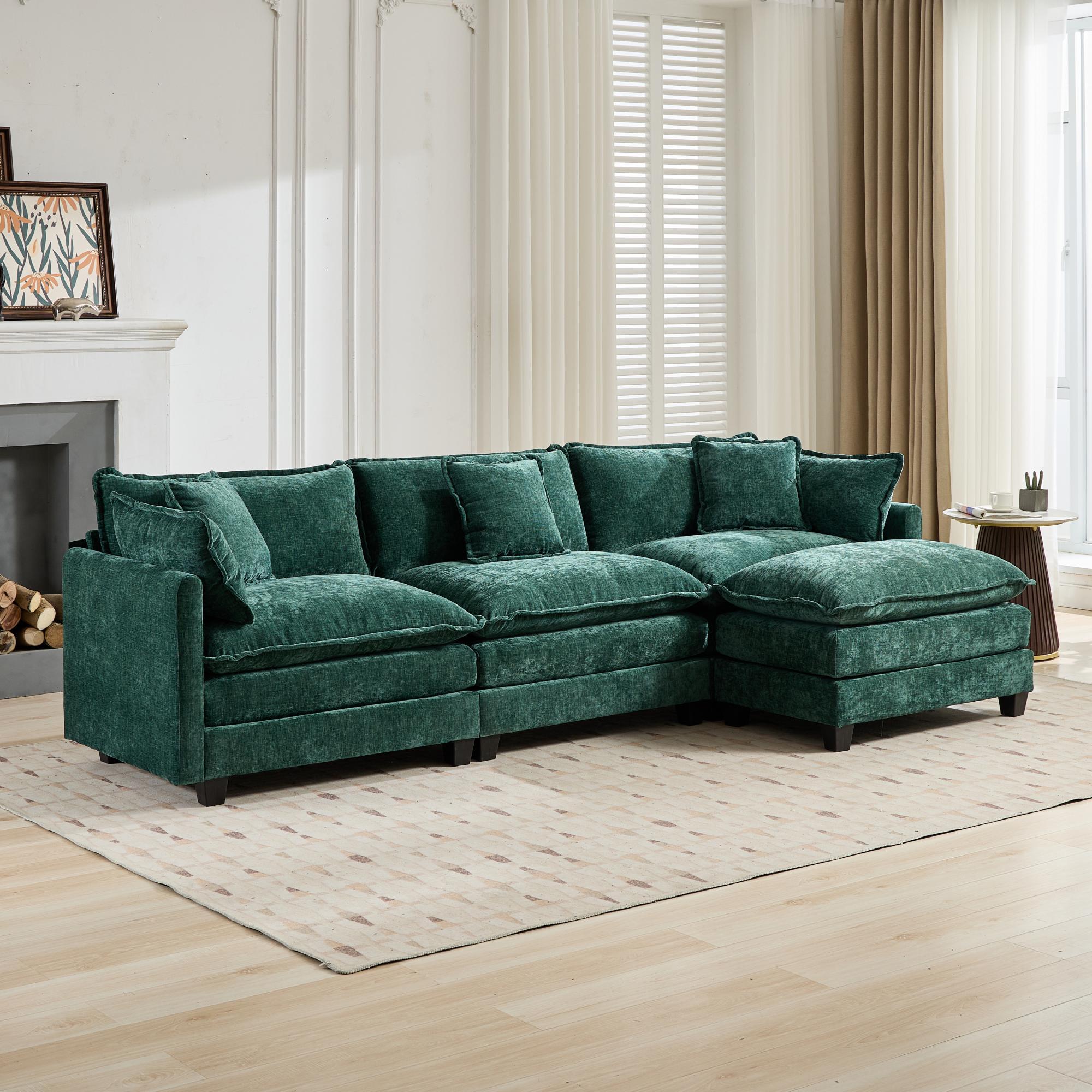 Cloud 3 Seats Sofa (Ottoman is not included) Chenille Fabric in Green - HearthHub