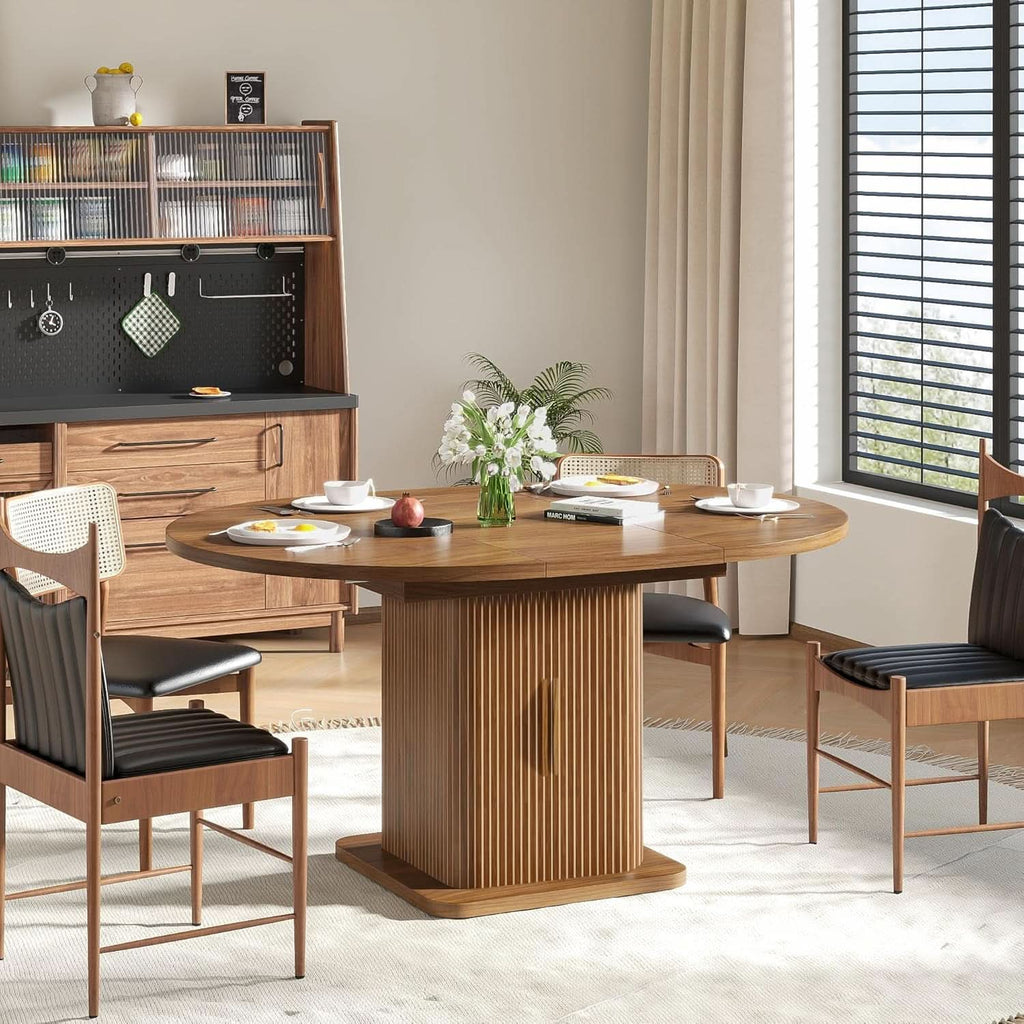 Extendable Round Dining Table 59 Inch Walnut Modern - HearthHub