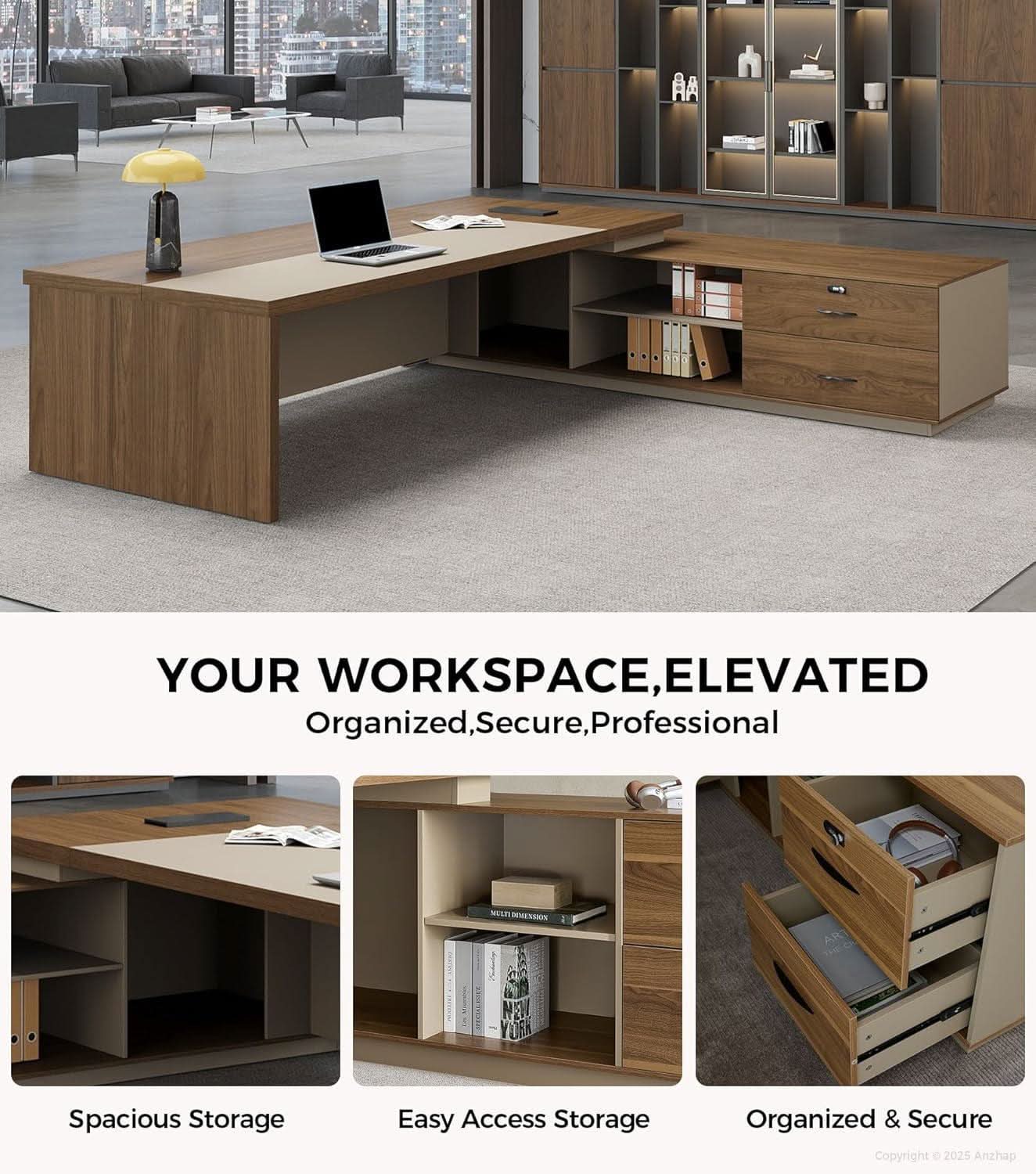 79 Inch L Shaped Desk Lockable Drawers Privacy Panel - HearthHub