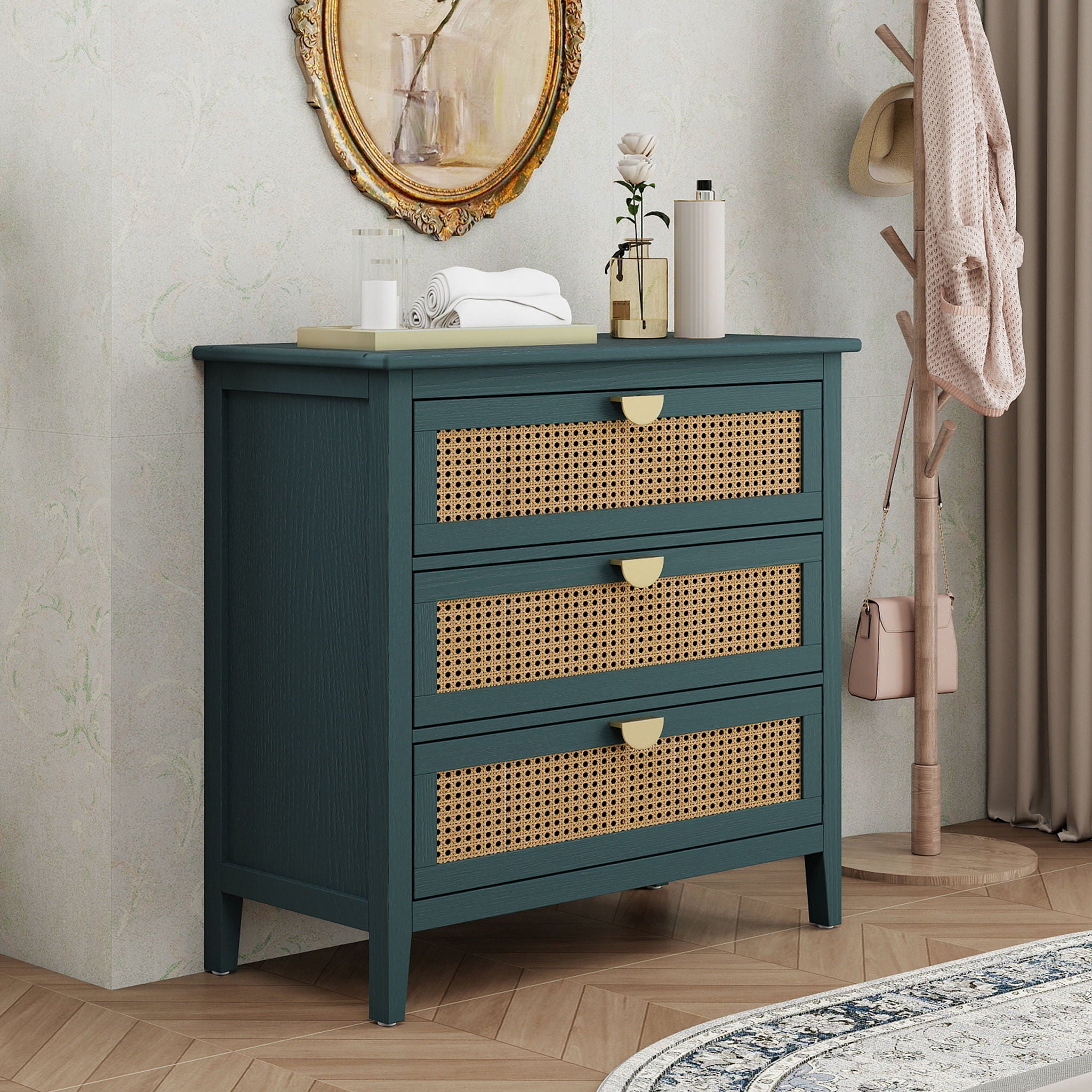3 Drawer Cabinet, Natural Rattan, American Furniture - HearthHub