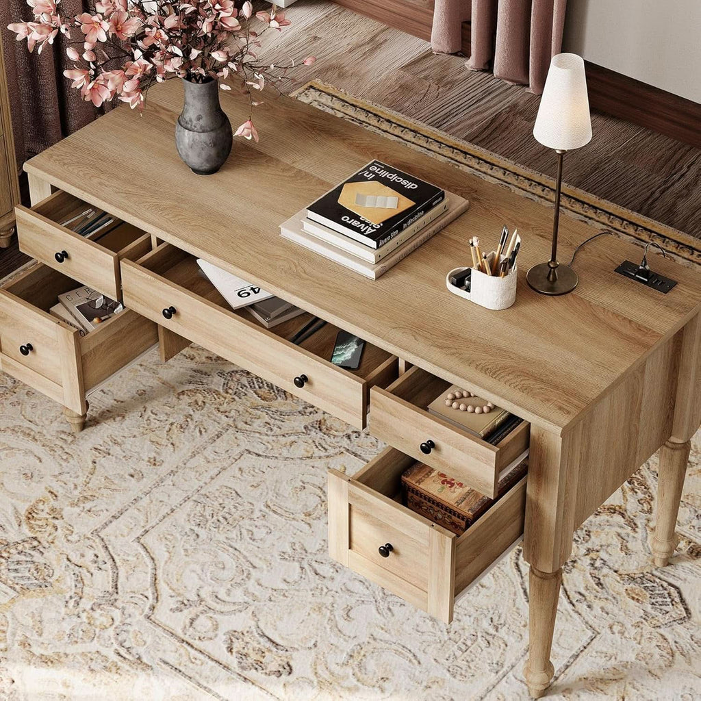 Distressed Oak Farmhouse Executive Desk Glass Cabinet - HearthHub